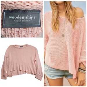 Wooden Ships Loose Knit Oversized Slouchy Cotton Blend Sweater Sz Med/LG Peach